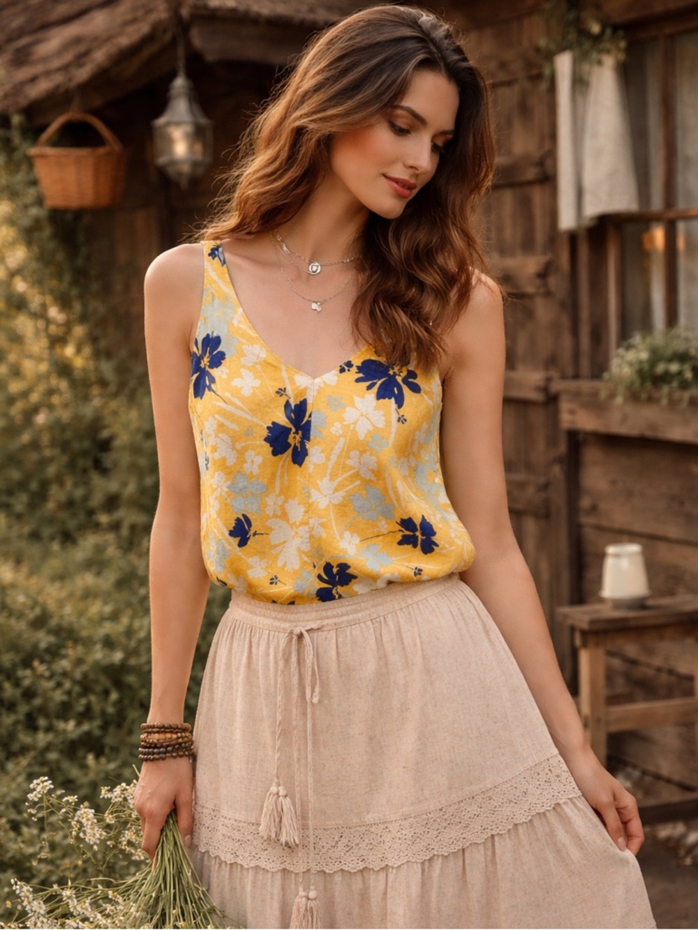 Time and Tru Tank Women’s Small Size 4-6  Floral Sleeveless‎ V Neck Casual Top